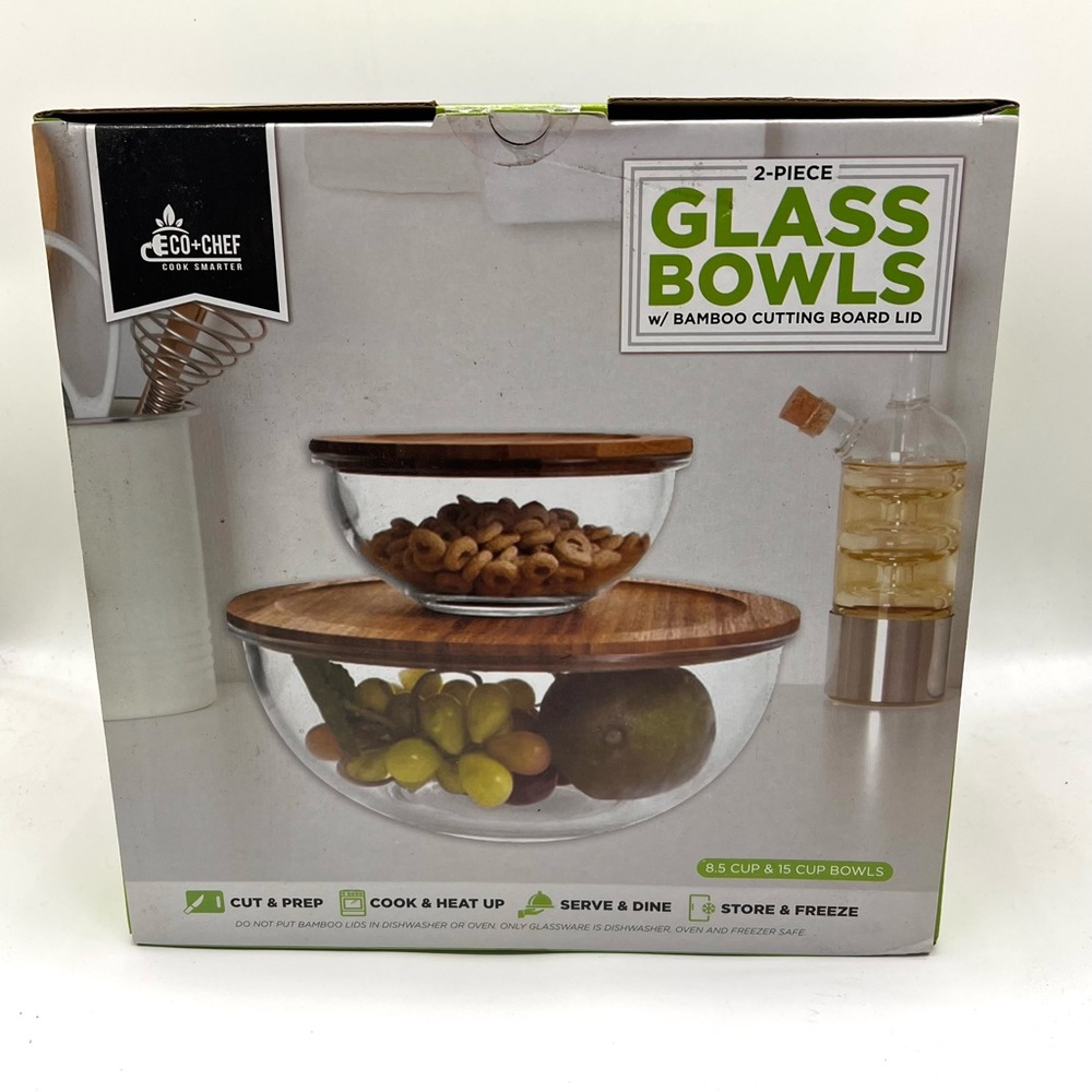 Glass Bowls with Bamboo Lids - 2-Piece Set